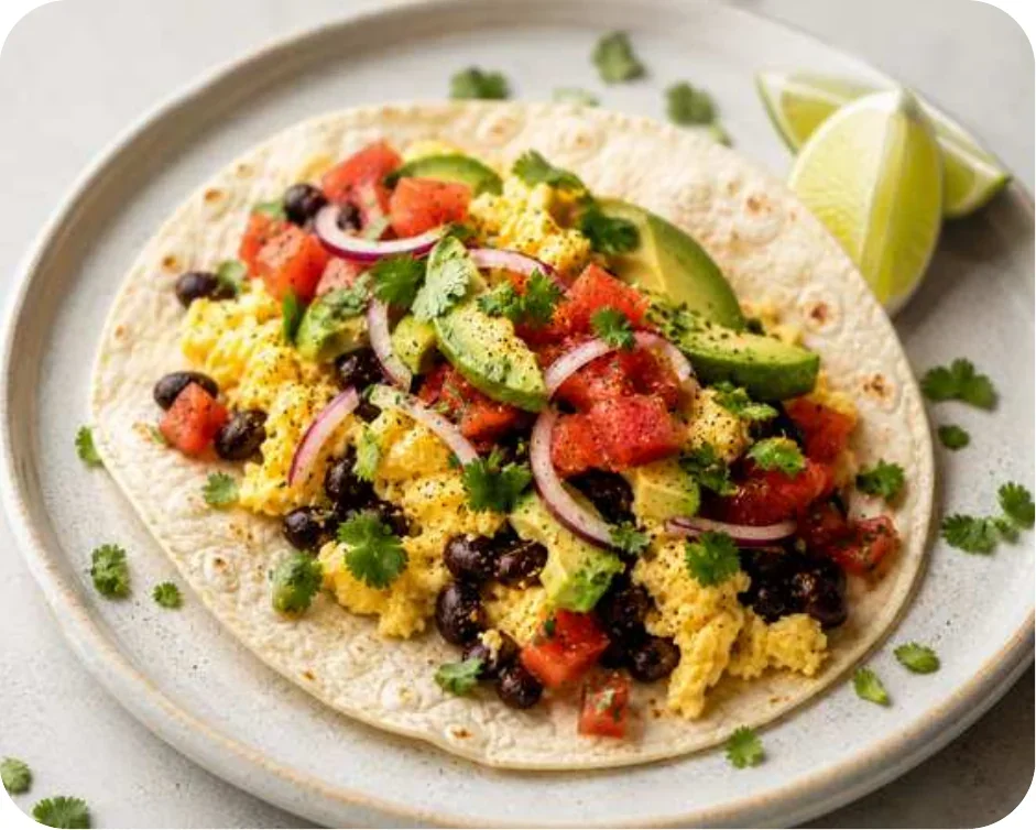 Rührei-Tacos mit Bohnen, Tomaten & Kräutern