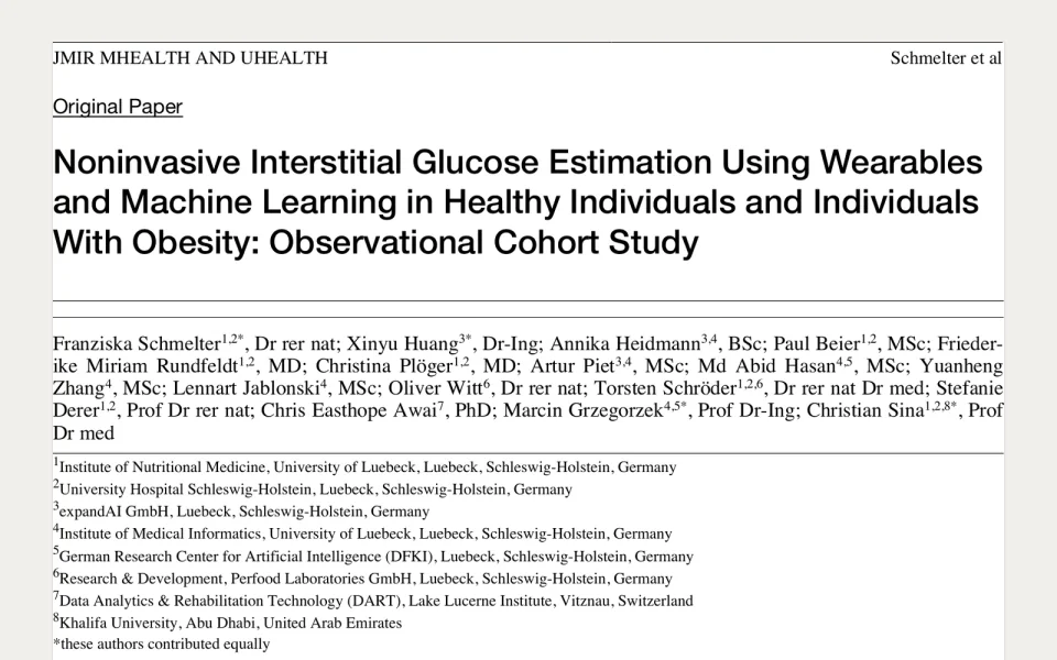 Noninvasive Interstitial Glucose Estimation Using Wearables and Machine Learning in Healthy Individuals and Individuals With Obesity: Observational Cohort Study