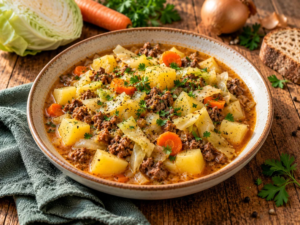 Deftiger Weißkohl-Kartoffel-Eintopf mit Rinderhackfleisch