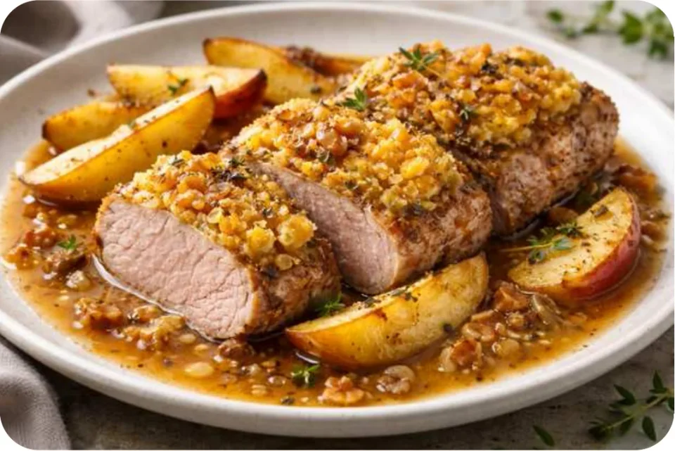 Schweinefilet mit Apfel-Cheddar-Kruste