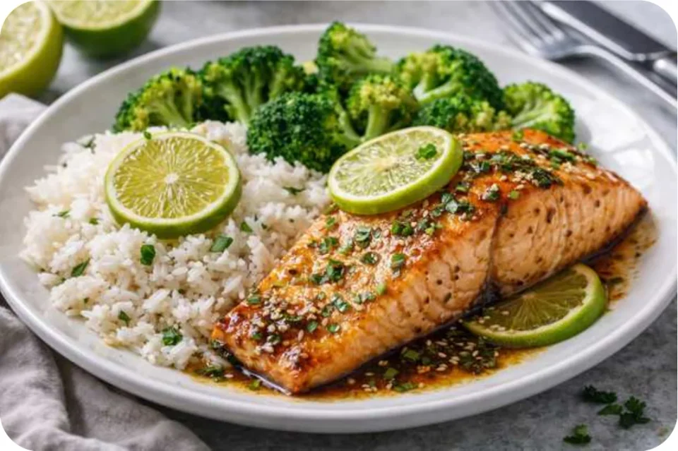 Limetten-Lachs aus dem Ofen mit Reis