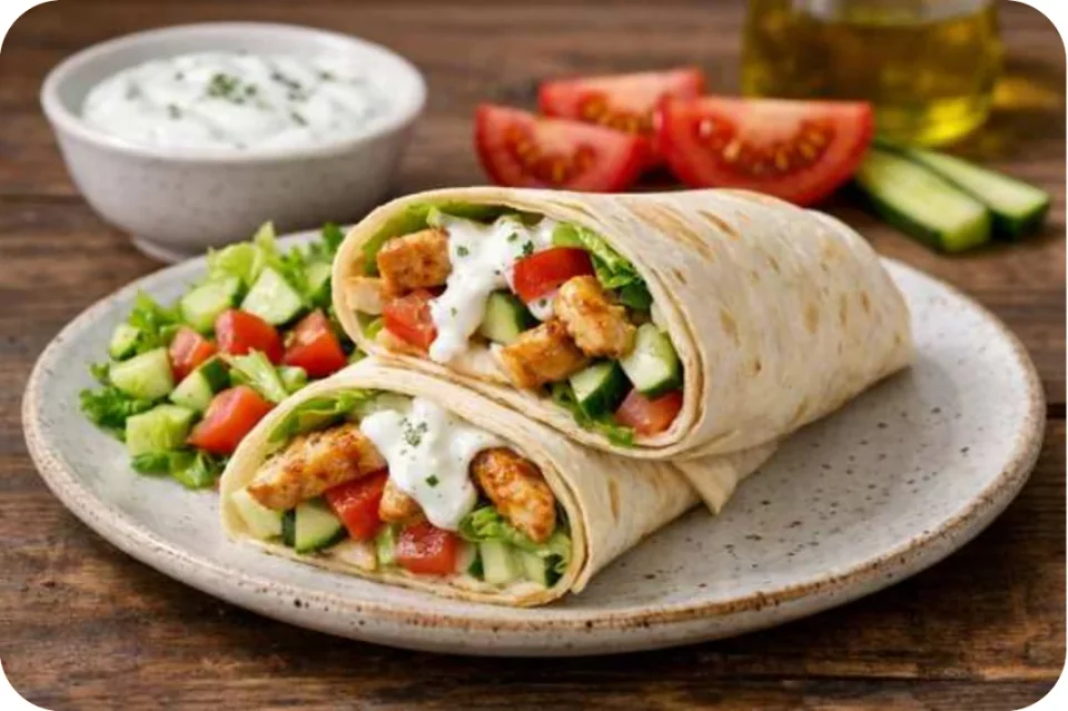 Wraps mit Hähnchen und Joghurtsauce