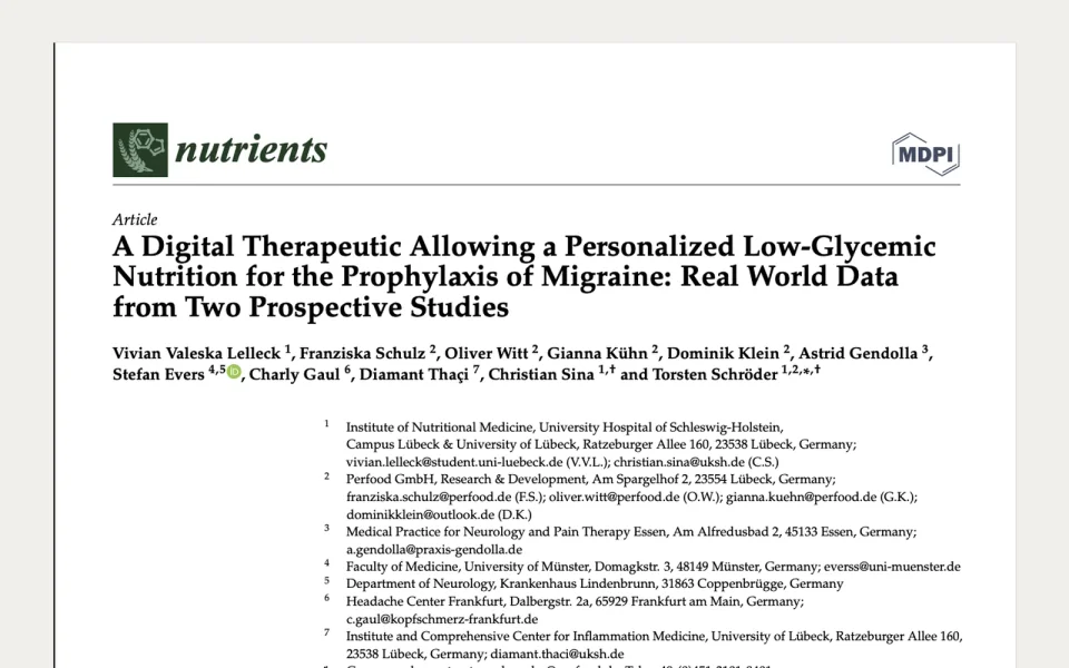 A Digital Therapeutic Allowing a Personalized Low-Glycemic Nutrition for the Prophylaxis of Migraine: Real World Data from Two Prospective Studies