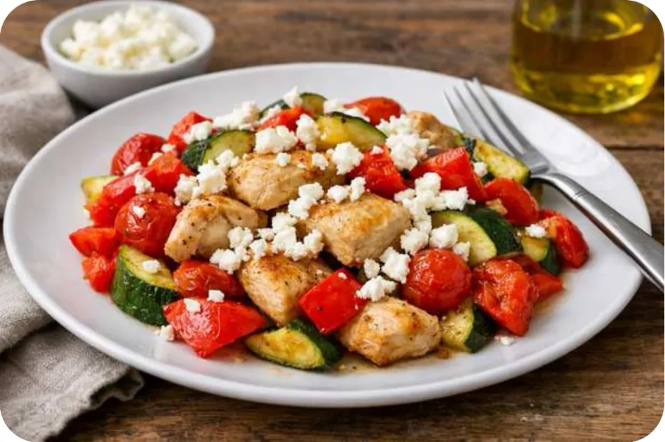 Ofengemüse mit Hähnchen und Feta