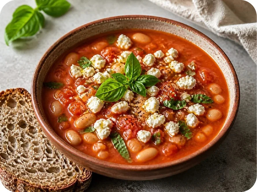 Tomaten-Bohnen-Suppe mit Feta