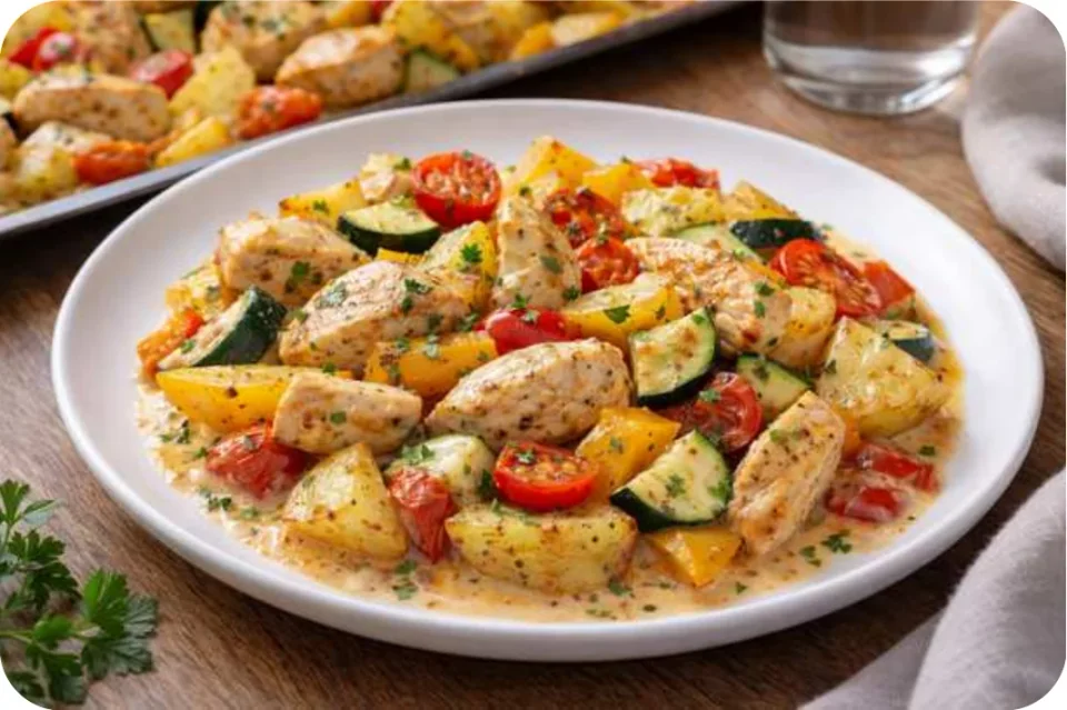 Ofenblech mit Hähnchen und Kartoffeln