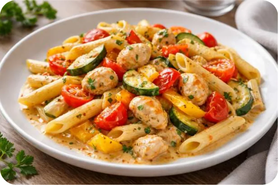 Cremige Hähnchen-Pasta mit Gemüse