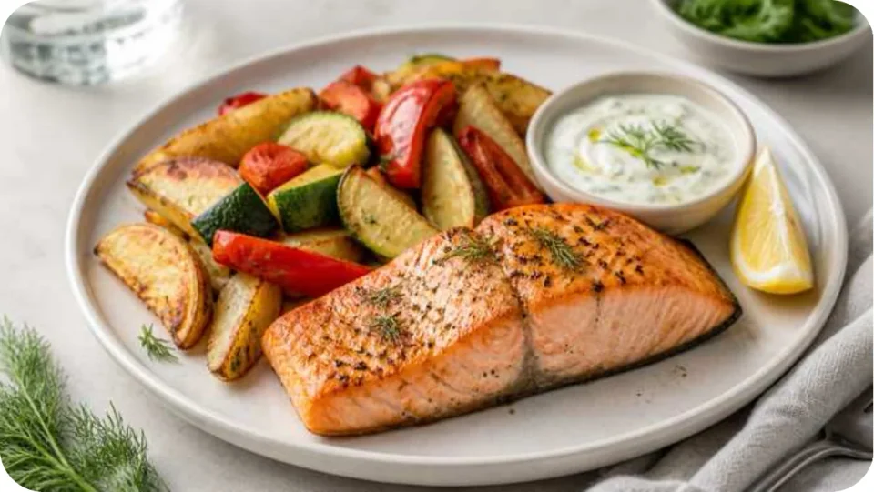 Lachsfilet mit Ofengemüse