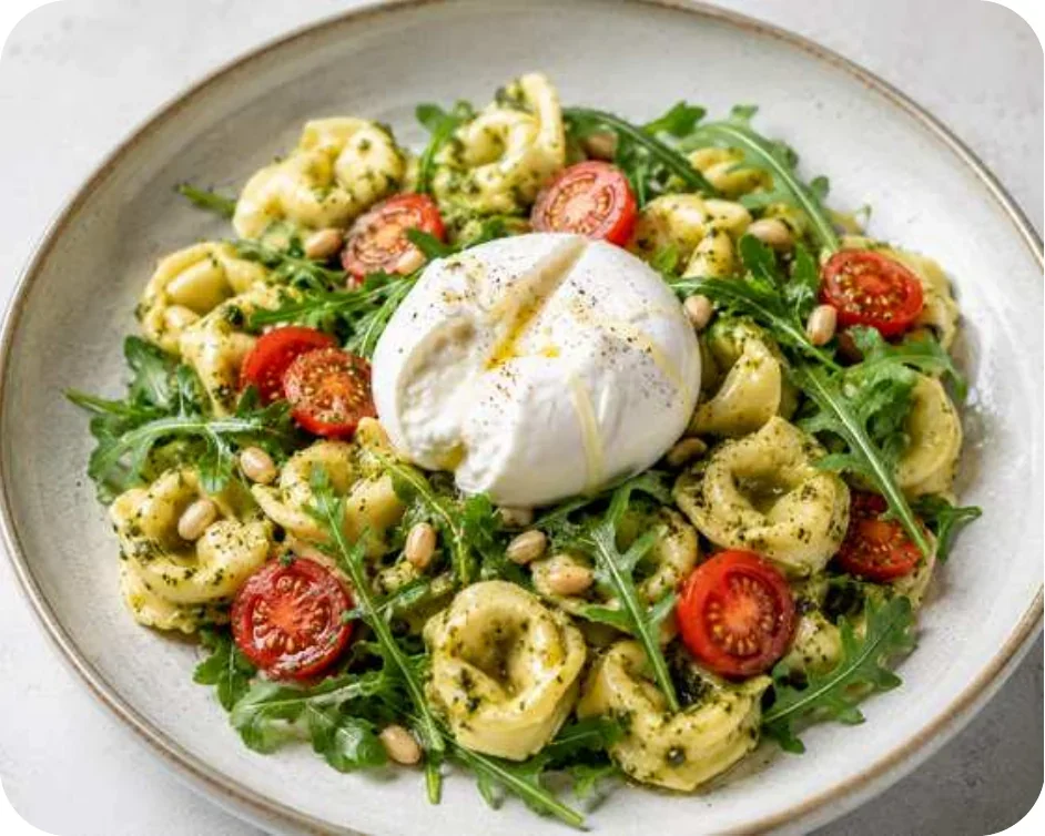 Tortellini mit Pesto, Rucola & Burrata
