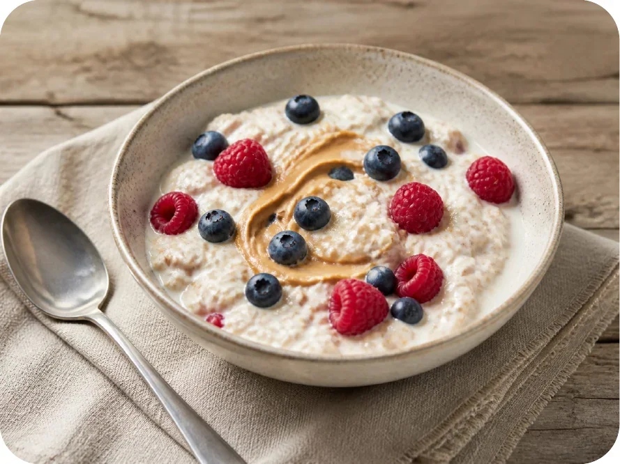 Hafer-Joghurt-Bowl mit Beeren und Nussmus
